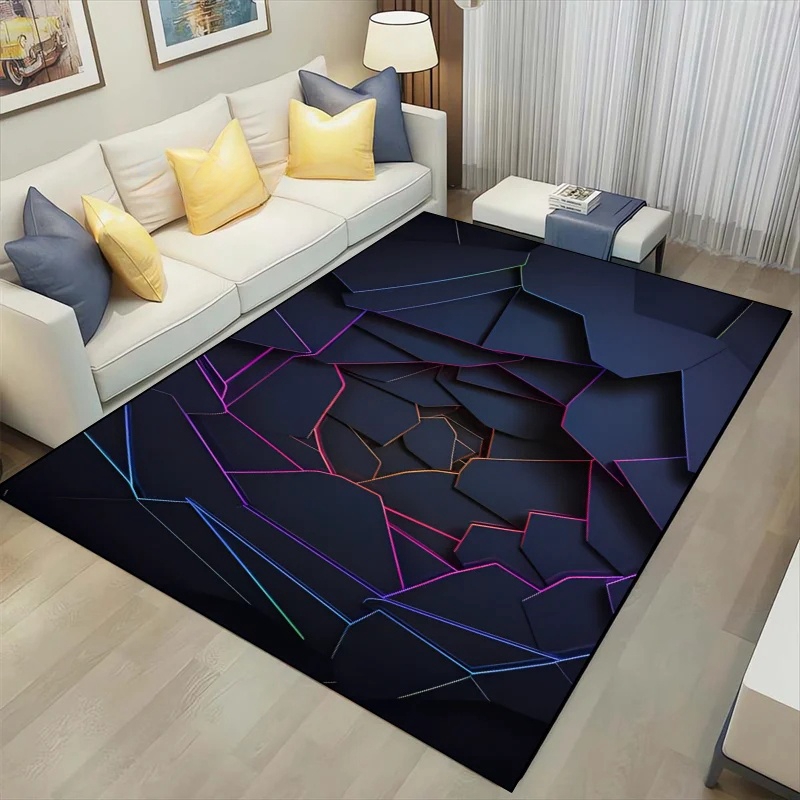 Outdoor Sport Live - 3D Geometrik Halı Neon Işıkları Kilim